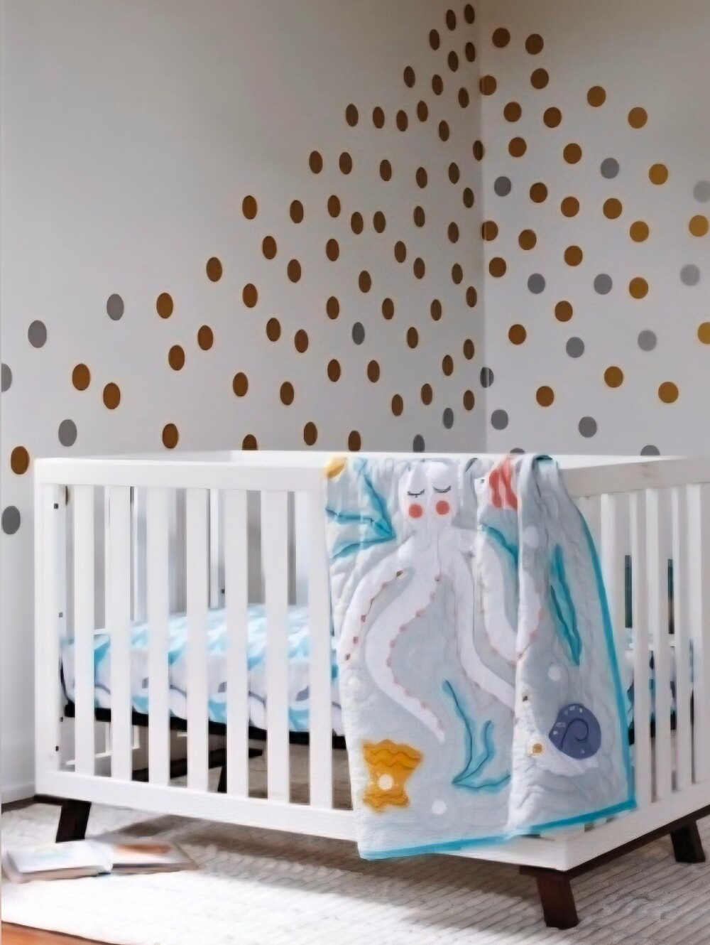 NWT Land of Nod Marine Queen Crib Quilt Coastal Nursery Octopus Cotton 2015